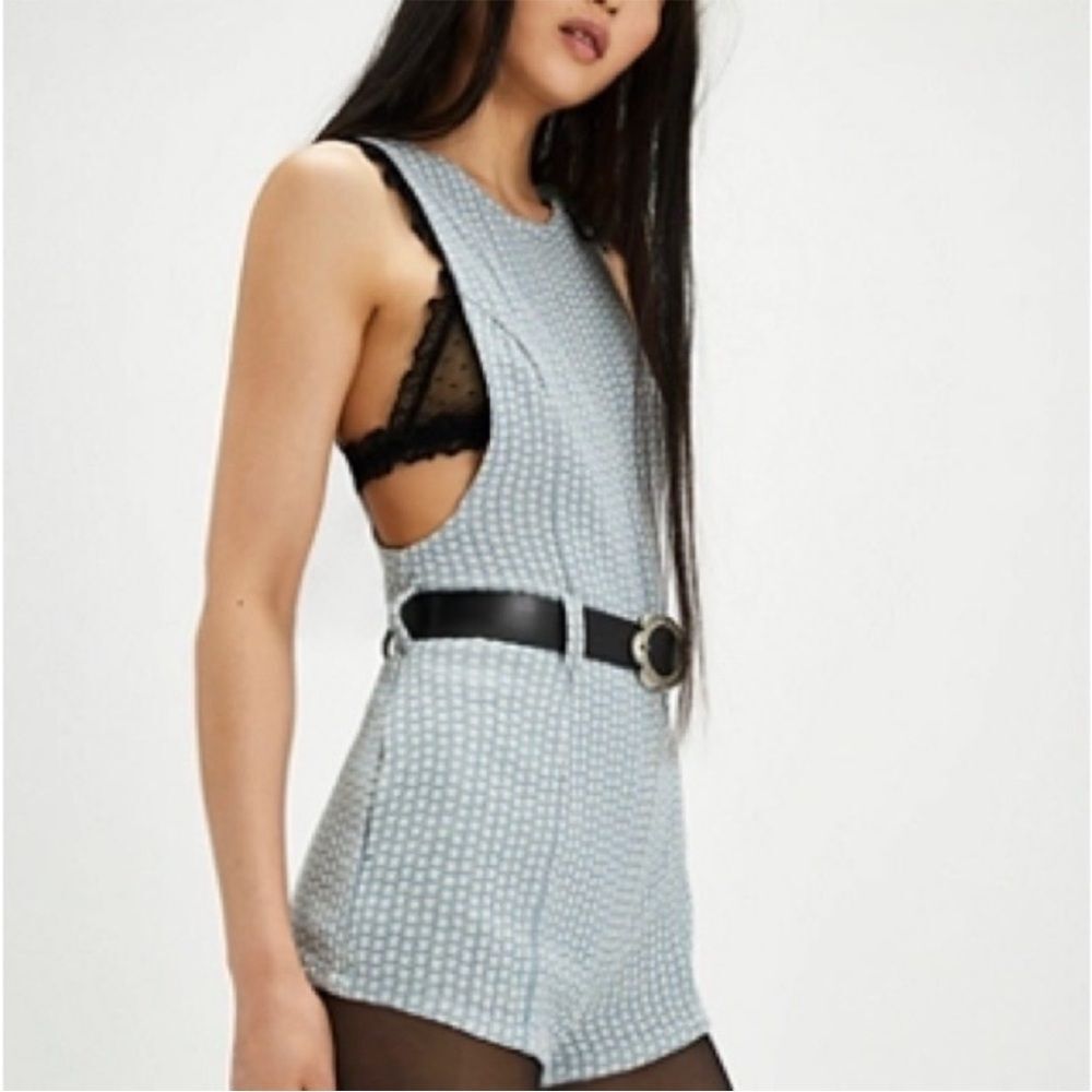 Free People Mod Mini Retro Romper‎ NWOT Size 10 Blue Combo